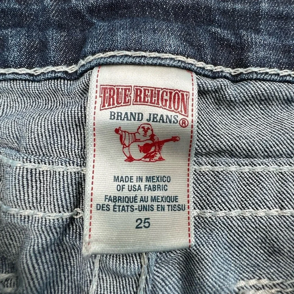 True Religion Women 25 Straight Distressed Medium Wash Low Rise Jean Flap Pocket